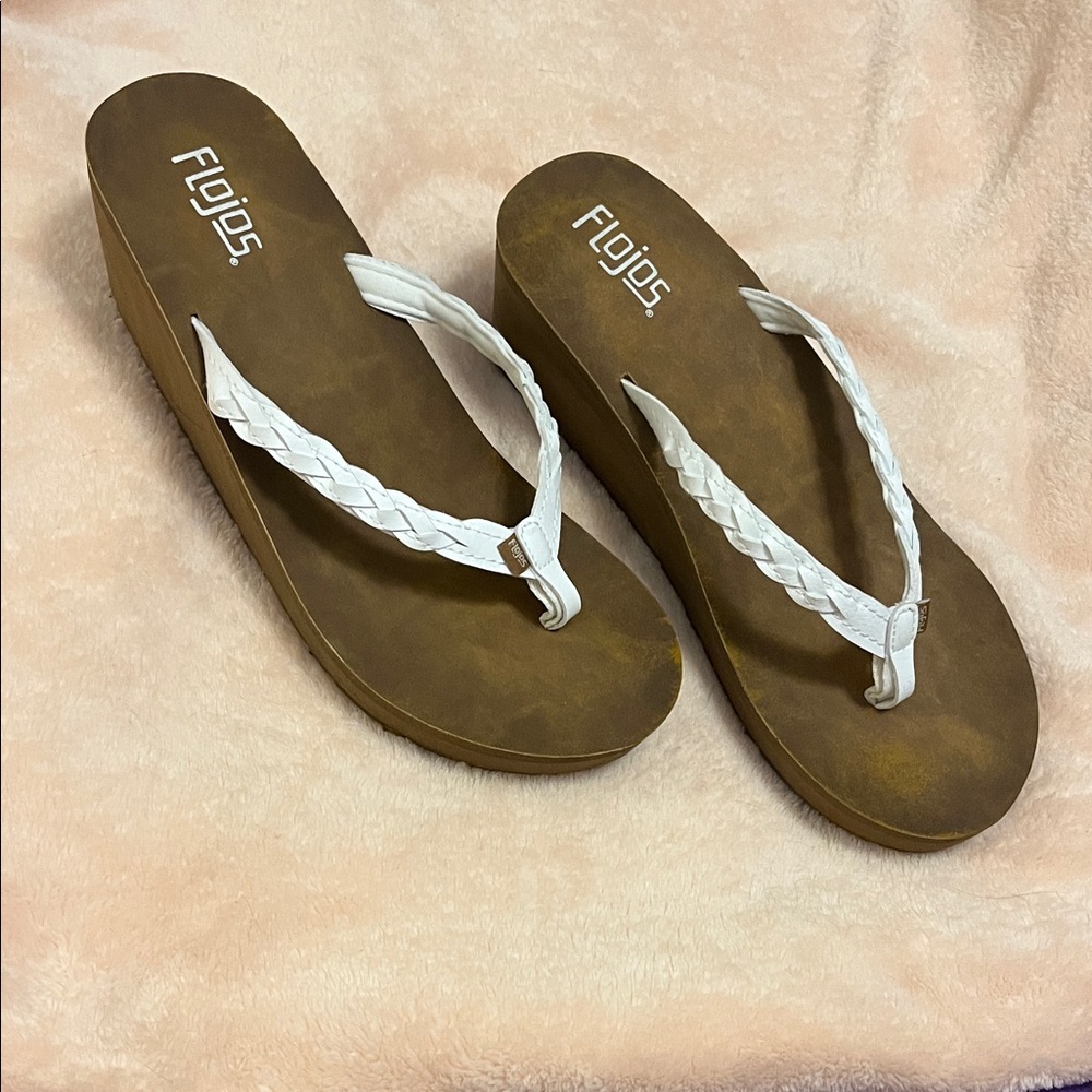 Flojos Women's Tan and White Braided Wedge Sandals